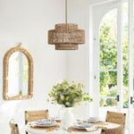 12.4” Dining light brown light fixture rattan pendant light