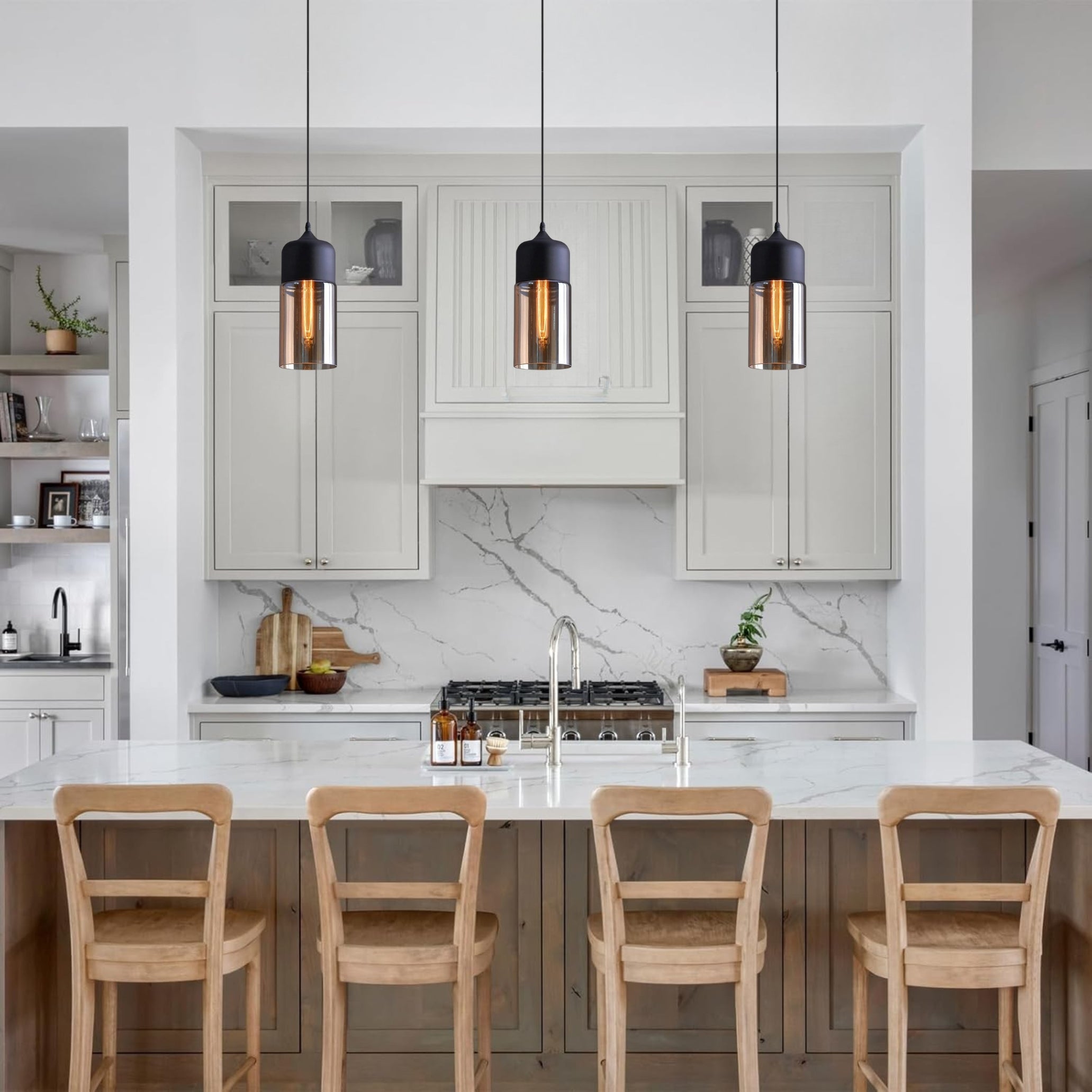 Modern bulb light glass metal shade of light black Amber chandelier li ...