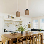 2 Pack hanging light brown black farmhouse chandelier metal rattan pendant lights