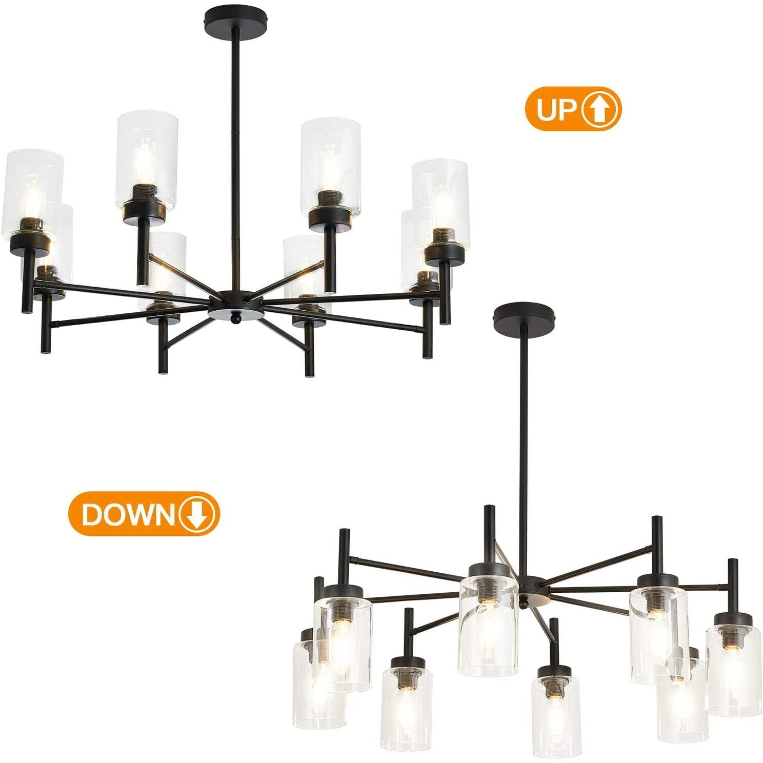 8 light black chandelier farmhouse glass pendant hanging light fixture