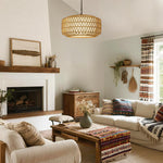 5 Light dining light fixtures brown hanging lighting linen, metal, rattan pendant light