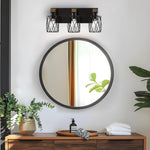 3-Light bathroom lighting metal wood wall mount lamp black vanity lights