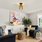 Farmhouse light bulb glass metal rattan dining Room black ceiling light