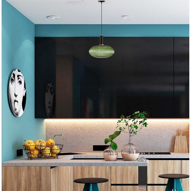 Adjustable height pendant light green hanging lights glass, metal kitchen island lights