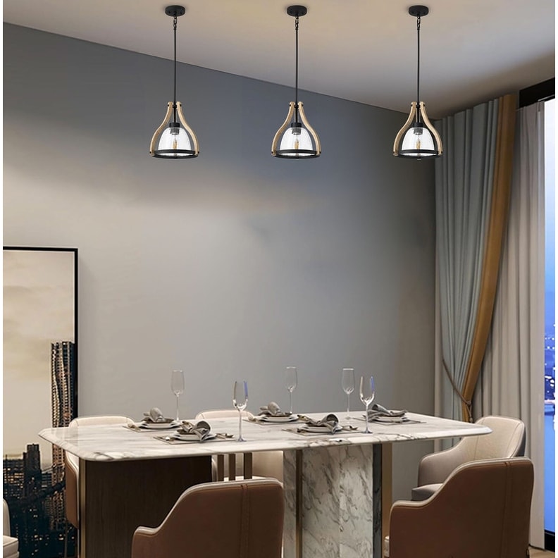 Adjustable kitchen island lights oak hanging light wood, glass, metal pendant Light