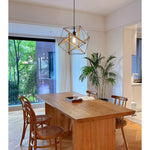 Black geometric art deco hanging pendant light wood industrial cage chandelier fixture