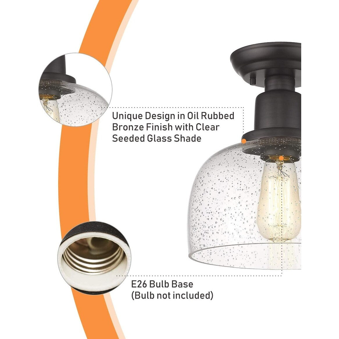 Black semi flush mount ceiling light farmhouse close to ceiling lamp fixture with glass shade