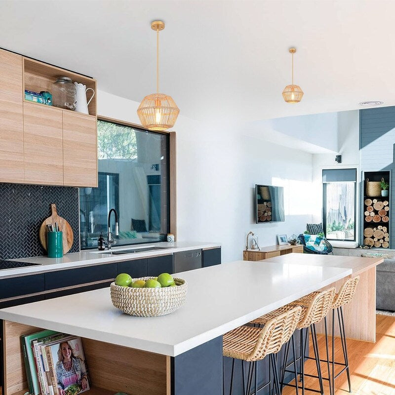 Bohemian pendant light brown island lights metal, handmade woven light fixture