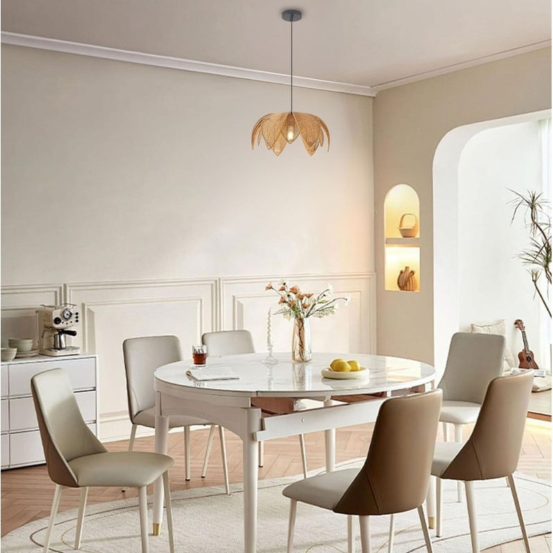 Boho hanging light woven rattan dining lights metal pendant light