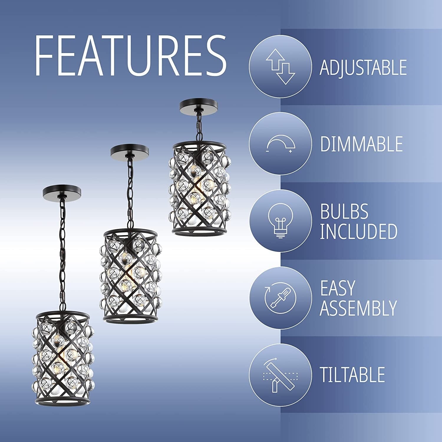 Contemporary crystal pendant light industrial cylinder black hanging light