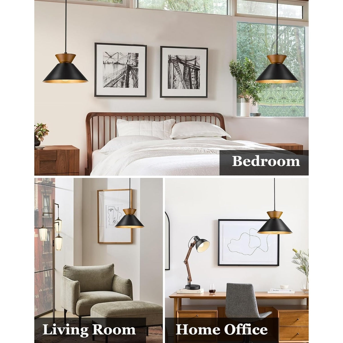 Farmhouse hanging lamp black pendant light metal,wood bedroom light