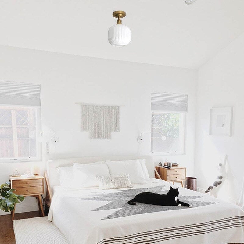 Farmhouse light fixture glass, metal ceiling lighting gold flush mount light