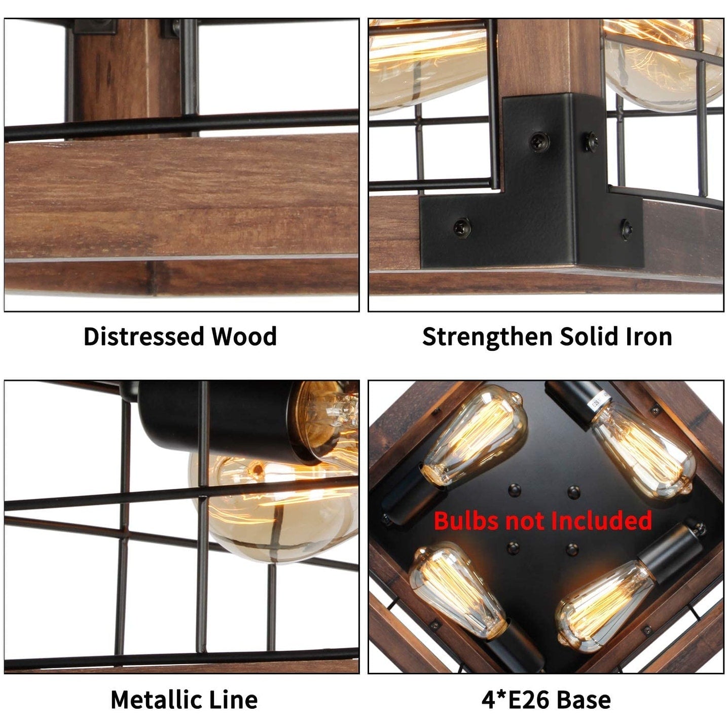 Farmhouse vintage ceiling lamp wood black flush mount light