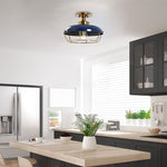 Industrial ceiling lighting brass and navy blue mount flush light , metal dining light