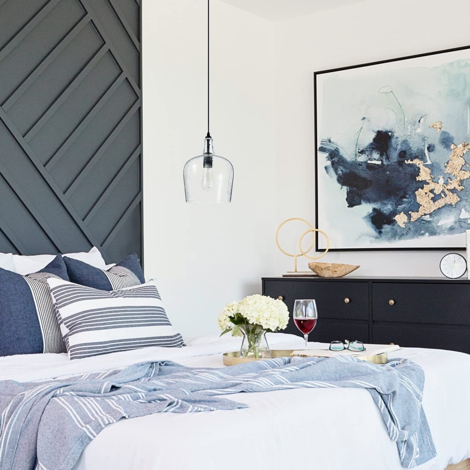 Industrial glass pendant light black kitchen hanging light