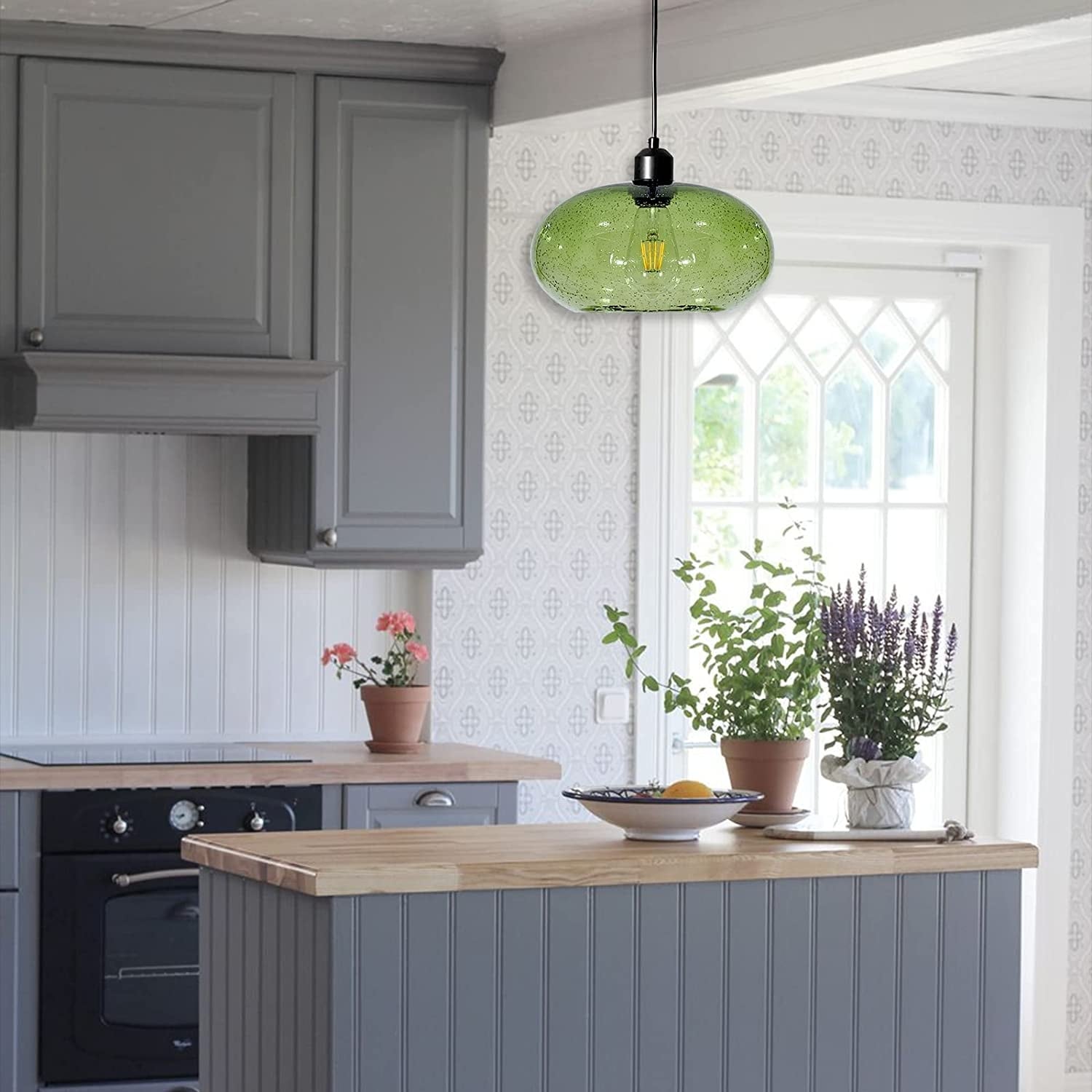 Industrial green glass pendant light kitchen island hanging lighting