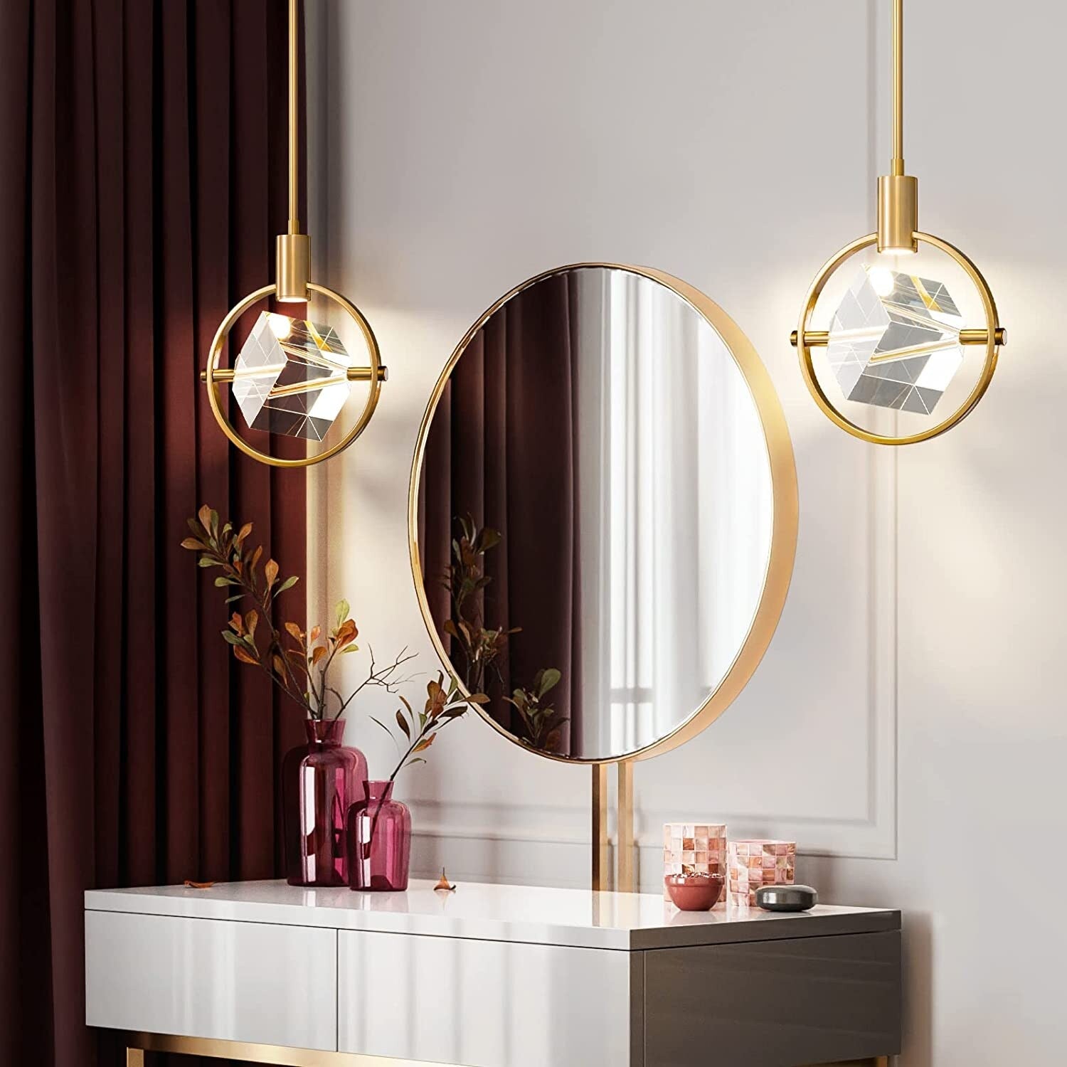 Modern crystal pendant lamp gold mini LED hanging light rod kitchen island chandelier