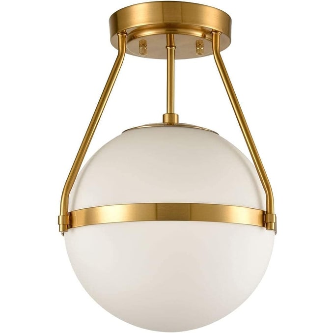 Modern globe semi flush mount ceiling light pendant white opal glass hanging light