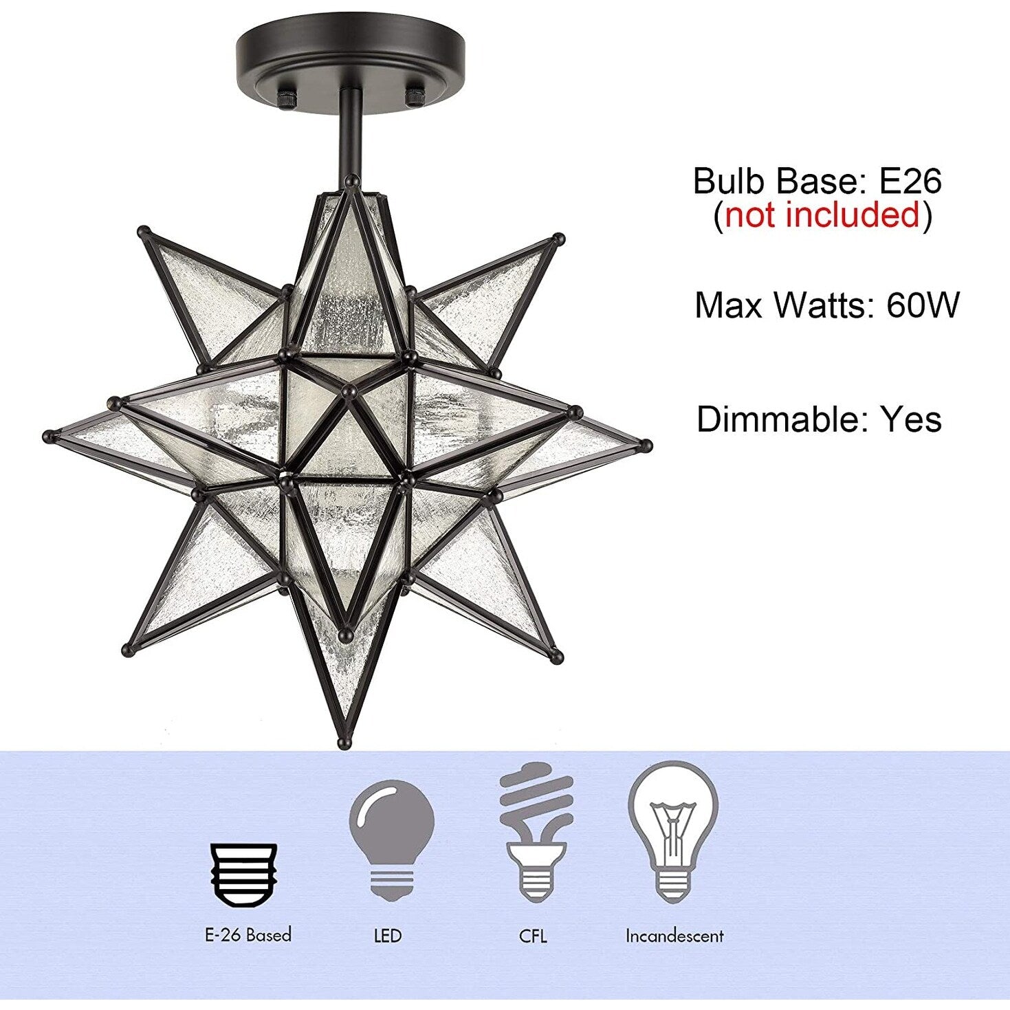 Moravian Star semi flush mount ceiling light fixture black metal ceiling lamp - N/A