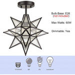 Moravian Star Semi Flush Mount Ceiling Light Seeded Glass Close to Ceiling Lamp