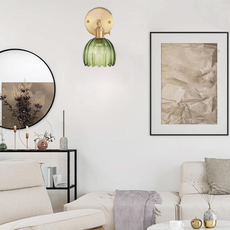 Rechargeable sconce light green wall light brass, glass, iron fixture  light