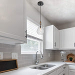 Seeded glass pendant light fixture adjustable wood pendant lamp