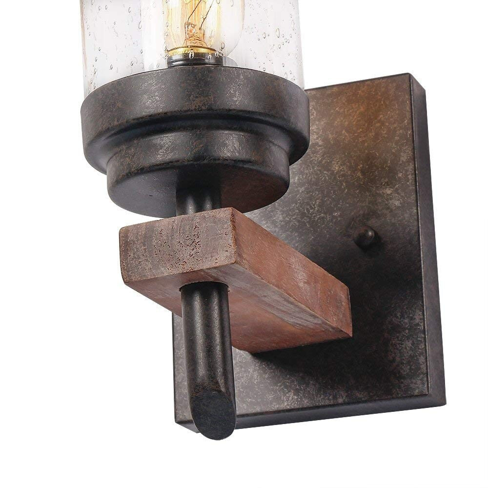 Loft industrial wall light fixture seeded glass vintage wooden wall sconce