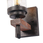 Loft industrial wall light fixture seeded glass vintage wooden wall sconce