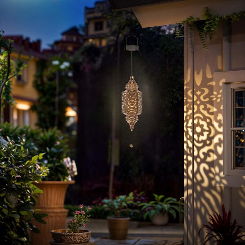 Waterproof hanging light gold garden light metal solar lights