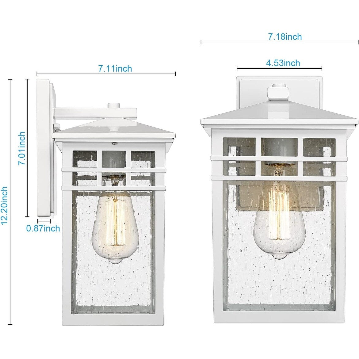 White outdoor wall light fixture rust seeded glass wall mount sconce