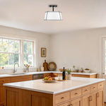 3-light bedroom lamp fabric metal semi flush mount matte black white drum light fixture