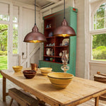 Plug in hanging lamp metal industrial pendant wood brown ceiling light