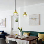 Tulip shape vintage pendant light green gold glass adjustable hanging light metal brass bedroom lamp