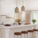 2 Pack led light brown, black hanging lights metal, rattan pendant lights