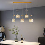 5 Light island lighting gold Crystal kitchen hanging lights engineered wood pendant light