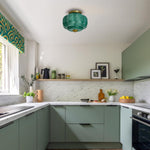 3-Light flush mount fixture glass metal ceiling light green gold wall sconce