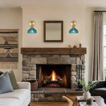 2 Pack bulb light metal glass light fixture blue gold wall sconces