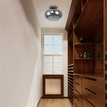 1-Light semi flush mount hammered glass metal ceiling fixture black wall sconce