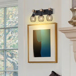 3 Light bulb light black wall sconce metal, wood wall light