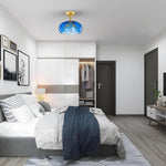 3 light bulbs light brass glass kitchen lights blue flush mount light