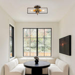 4-light farmhouse ceiling light wood metal flush mount fixture black natural wood color light fixture