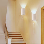 2 pack round wall sconces metal cotton linen bedroom light beige lamp shades