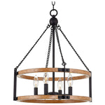 4 light farmhouse drum chandelier indutrial black wood hanging light with wood style