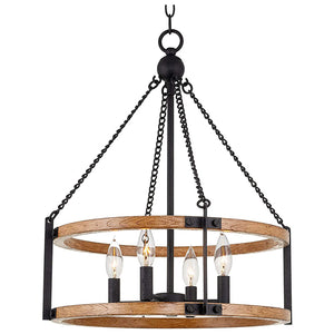 4 light farmhouse drum chandelier indutrial black wood hanging light with wood style