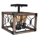 4 light industrial ceiling lamp rust square semi flush mount cage ceiling lighting