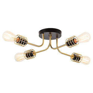 4 light industrial semi flush mount ceiling light adjustable ceiling lamp with gold and black finish