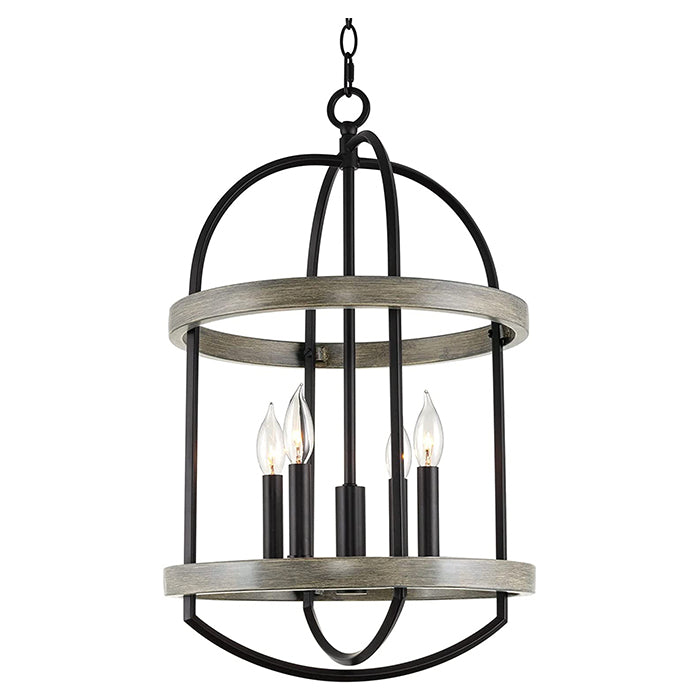 4 light lantern pendant light adjustable chandelier with wood style and black finish