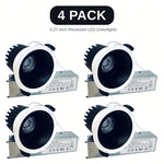 3.27-Inch Recessed LED Downlight, 4 Pack, Adjustable Tilt, 8W–12W and 5 CCT Selectable, 36° Beam, CRI 90+, Deep Anti-Glare, Triac Dimmable, White Trim with Junction Box Driver (Matte Black Surface)