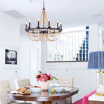 12 Light candle chandelier light Black wagon light wood beads light fixtures