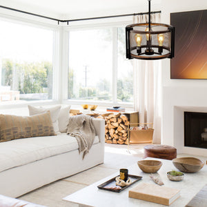 3-Light farmhouse round kitchen light black pendant light iron and wood hanging lighting